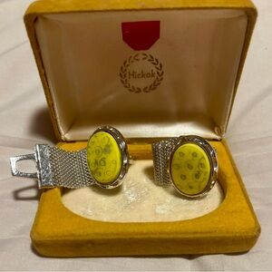 Hickok Cufflinks Mens Vintage 1950-60s Marbled Lucite Acrylic Resin Original Box